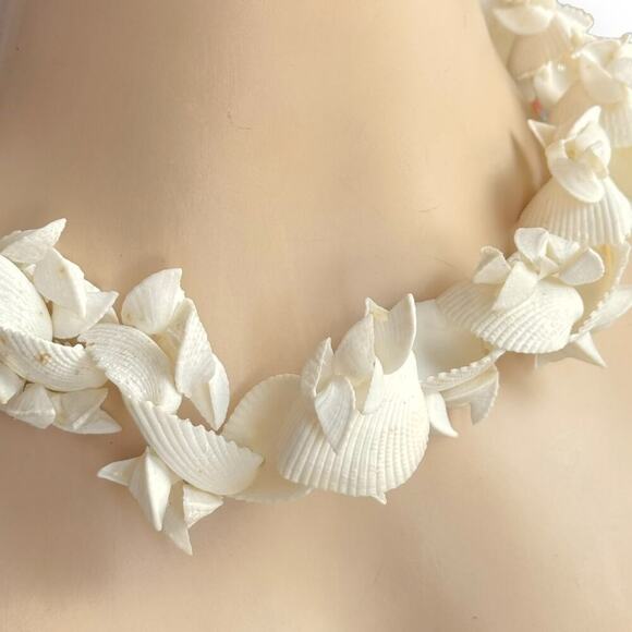 Vintage Cockle Scallop Hawaii Seashell Lei Natural 39” White Shell Necklace - Picture 5 of 10